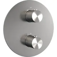 Brauer Carving 3-weg Inbouwthermostaat Rond Geborsteld RVS PVD - Kranen, Badkranen, Inbouw Badkranen - 8720724525185