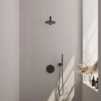 Brauer Edition Inbouw Regendoucheset 3-weg Rond - 20cm Hoofddouche - Rechte Wandarm - Staafhanddouche - Wandhouder - Mat Zwart - Messing - Kranen, - Kranen, Douchekranen, Douchesets, Inbouw douchesets