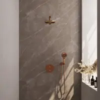 Brauer Edition Inbouw Regendoucheset 3-weg Rond - 20cm Hoofddouche - Rechte Wandarm - 3 Standen Handdouche - Wandhouder - Geborsteld Koper PVD - Kranen, Douchekranen, Douchesets, Inbouw douchesets
