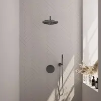 Brauer Edition Inbouw Regendoucheset 3-weg Rond - 30cm Hoofddouche - Gebogen Wandarm - Staafhanddouche - Wandhouder - Geborsteld Gunmetal PVD - Kranen, Douchekranen, Douchesets, Inbouw douchesets