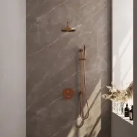 Brauer Edition Inbouw Regendoucheset 3-weg Rond - 20cm Hoofddouche - Gebogen Wandarm - Staafhanddouche - Glijstang - Geborsteld Koper PVD - Messing - Kranen, Douchekranen, Douchesets, Inbouw