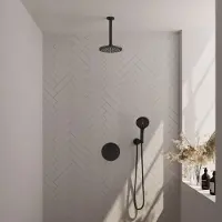 Brauer Edition Inbouw Regendoucheset 3-weg Rond - 20cm Hoofddouche - Plafondarm - 3 Standen Handdouche - Wandhouder - Mat Zwart - Messing - Kranen, - Kranen, Douchekranen, Douchesets, Inbouw