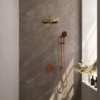 Brauer Carving Inbouw Regendoucheset 3-weg Rond - 30cm Hoofddouche - Gebogen Wandarm - 3 Standen Handdouche - Glijstang - Geborsteld Koper PVD - Kranen, Douchekranen, Douchesets, Inbouw douchesets