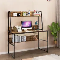 Costway SureDeal - Bureau - Vintage Hout - 2 Opbergplanken - 120x57x140 cm - Bureau - Slaapkamer - Kantoor - Boekenkast - Plankenkast - Gaming