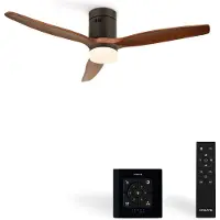 Create - Plafondventilator 40W silent Ø132 cm ABS - Met Verlichting drie temperaturen - Met Wandregelaar - Met Afstandsbediening - 6 Snelheden - Timer - Zomer/Winter functie - Donker Hout - WIND CALM