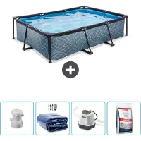OEM Rechthoekig, zonneverwarmd zwembad met pomp - 300 x 200 x 65 cm - inclusief zonneafdekking - zoutwatersysteem - zwembad zout - Nu extra voordelig