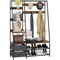 Costway SureDeal - Kapstok - Schoenenrek - Hout - Zwart - Industrieel - 122x40x180 cm - Garderobe - Wandkapstok - Schoenenkast
