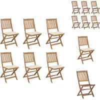 vidaXL Tuinstoel - Tuinstoelen - Tuin Stoel - Tuin Stoelen - Tuinstoelen 6 st inklapbaar met kussens massief acaciahout