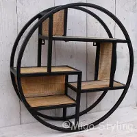 Migo Styling Wandrek - Rond - Industrieel - Zwart - Verspringend - Dia 60 cm - Muurrek - Incl bevestigingsmateriaal