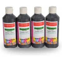 Discountershop Plakkaatverf Zwart 250ml - 4 Pack | Extra Dekkend & Uitwasbaar Geschikt voor Kinderen en Volwassenen | Ideaal voor Papier & Hout | Veilig & Niet-Giftig - Compleet Schilderset