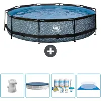 OEM Rond Stone Frame Zwembad - 360 x 76 cm - Inclusief Pomp Afdekzeil - Onderhoudspakket - Grondzeil - Nu extra voordelig