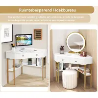 Costway SureDeal - Bureau - Hoekbureau - 70,5x70,5x75 cm - Ruimtebesparend - Goud - Slaapkamer - Kantoor - Woonkamer