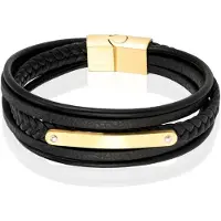 Mendes Lederen Armband voor Mannen - Goud, Met Graveerplaat en RVS Sluiting-23cm
