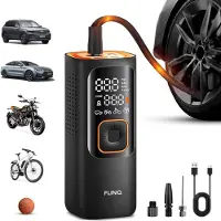 FlinQ Draagbare Compressor - Luchtcompressor - Elektrische Bandenpomp voor Fiets en Auto - Fietspomp USB-oplaadbaar - 12V