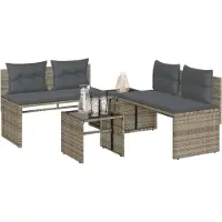 vidaXL 4-delige loungeset voor de tuin met kussens, grijs, polyrotan