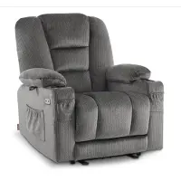 Mara Luxe Massagestoel - Elektrisch Verstelbaar - Relaxstoel - Ligfunctie - USB - Drankhouder - Stof - Grijs - 94 x 90 x 105 cm