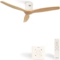 Create - Plafondventilator 40W silent Ø132 cm - Met Wandregelaar - Met Afstandsbediening - 6 Snelheden - Timer - Zomer/Winter functie - Naturel Hout - WIND CALM