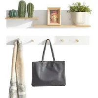 Mara Wandkapstok - 2 Delig - Wandplank - Entree Kapstok - Kapstokhaken - Hangende Plank - Opbergplank - Wit Bruin - MDF - Bamboe - 98 x 13 x 26 cm