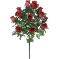 Louis Maes Kunstbloemen boeket rozen/gipskruid - rood - H56 cm - Bloemstuk - Bladgroen