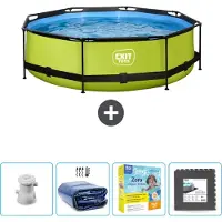 OEM Ronde zwembadframe in limegroen - 300 x 76 cm - Met zonnescherm - Inclusief onderhoudspakket - Keramische tegels - Nu extra voordelig