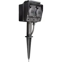 McPower Tuin Stekkerdoos - 4 stopcontacten - grondpen - IP44 - Tuincontactdoos met 3 meter kabel - Zwart