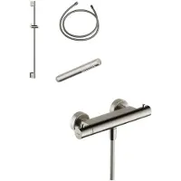 Hotbath Ace Glijstangset - Staafhanddouche - Geborsteld Nikkel - Messing - Kranen, Douchekranen, Douchesets, Opbouw Douchesets, Glijstangsets Met - Kranen, Douchekranen, Douchesets, Opbouw douchesets,