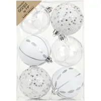 Merkloos Inge Christmas Goodz kerstballen - 6x - 8 cm - kunststof - zilver/wit - Kerstbal