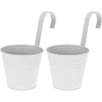 Merkloos Set van 2x stuks bloempotten/plantenbakken zink met ophanghaak wit gestreept 14 x 12 x 24 cm - Plantenpotten