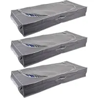 Merkloos 3x stuks dekbed/kussen opberghoezen grijs met venster 105 x 45 x 16 cm - Opberghoezen