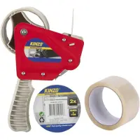 Merkloos Tape/plakband houder - inclusief 3x rollen verpakking plakband van 15 meter - breedte 5 cm - Tape (klussen)