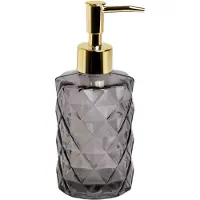 Intirilife zeepdispenser van glas in Grijs met ruitpatroon - 310ml inhoud - dispenser voor zeepdispenser handzeepdispenser voor keuken badkamer navulbaar met pompje