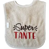 Funnies Crème slab met "Super Tante" - kraamcadeautje, cadeautje, babyshower, verjaardag, nieuwtje, slabbetje, slabbertje, slabje, bruin, beige