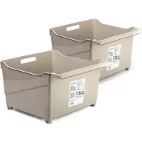 Forte Plastics Plasticforte opberg Trolley Container - 2x - beige - L39 x B38 x H26 cm - kunststof - Opberg trolley