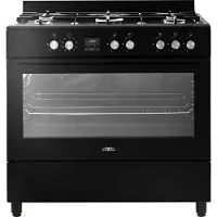 Everglades EVCK9020 - Gasfornuis - Mat Zwart - 90CM - 9 Ovenstanden - Gietijzeren Pannendragers - Wokbrander - Digitale Timer - 5 Jaar Garantie