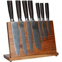 Shinrai Japan - Messenset met Blok - 7 delig - Koksmes - Japanse Damascus Print - Magnetisch Messenblok Enkelzijdig