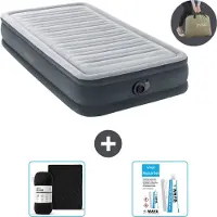 Intex Luchtbed - 1 Persoons - 99 x 191 x 33 cm - Grijs - Inclusief pomp - Hoeslaken en Reparatieset