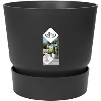 Elho Greenville Rond 18 - Bloempot voor Buiten met Waterreservoir - 100% Gerecycled Plastic - Ø 18.3 x H 17.4 cm - Living black