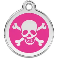 Red Dingo Cross Bone Hot Pink roestvrijstalen hondenpenning large/groot dia. 3,8 cm