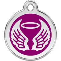 Red Dingo Angel Wings Purple roestvrijstalen hondenpenning small/klein dia. 2 cm