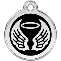 Red Dingo Angel Wings Black roestvrijstalen hondenpenning large/groot dia. 3,8 cm