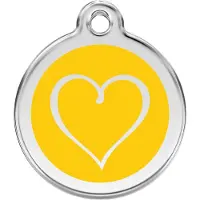 Red Dingo Tribal Heart Yellow roestvrijstalen hondenpenning large/groot dia. 3,8 cm