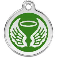 Red Dingo Angel Wings Green roestvrijstalen hondenpenning large/groot dia. 3,8 cm