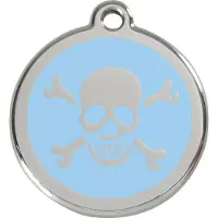 Red Dingo Cross Bone Light Blue roestvrijstalen hondenpenning medium/gemiddeld dia. 3 cm