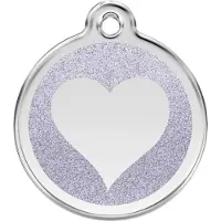 Red Dingo Heart Silver glitter hondenpenning medium/gemiddeld dia. 3 cm