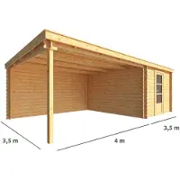 Warentuin Collection Blokhut, tuinhuisje met overkapping Els-Anouk 750 cm bij 350 cm diep lessenaarsdak