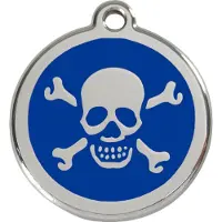 Red Dingo Cross Bone Navy roestvrijstalen hondenpenning large/groot dia. 3,8 cm