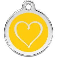 Red Dingo Tribal Heart Yellow roestvrijstalen hondenpenning medium/gemiddeld dia. 3 cm