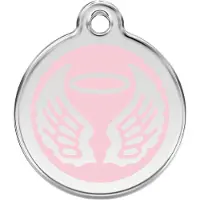Red Dingo Angel Wings Pink roestvrijstalen hondenpenning large/groot dia. 3,8 cm
