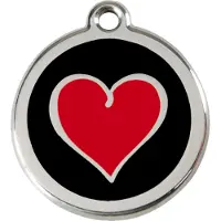 Red Dingo Heart Black Black / Red roestvrijstalen hondenpenning medium/gemiddeld dia. 3 cm