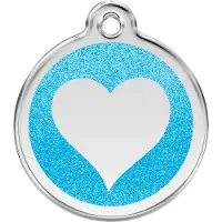 Red Dingo Heart Aqua glitter hondenpenning medium/gemiddeld dia. 3 cm